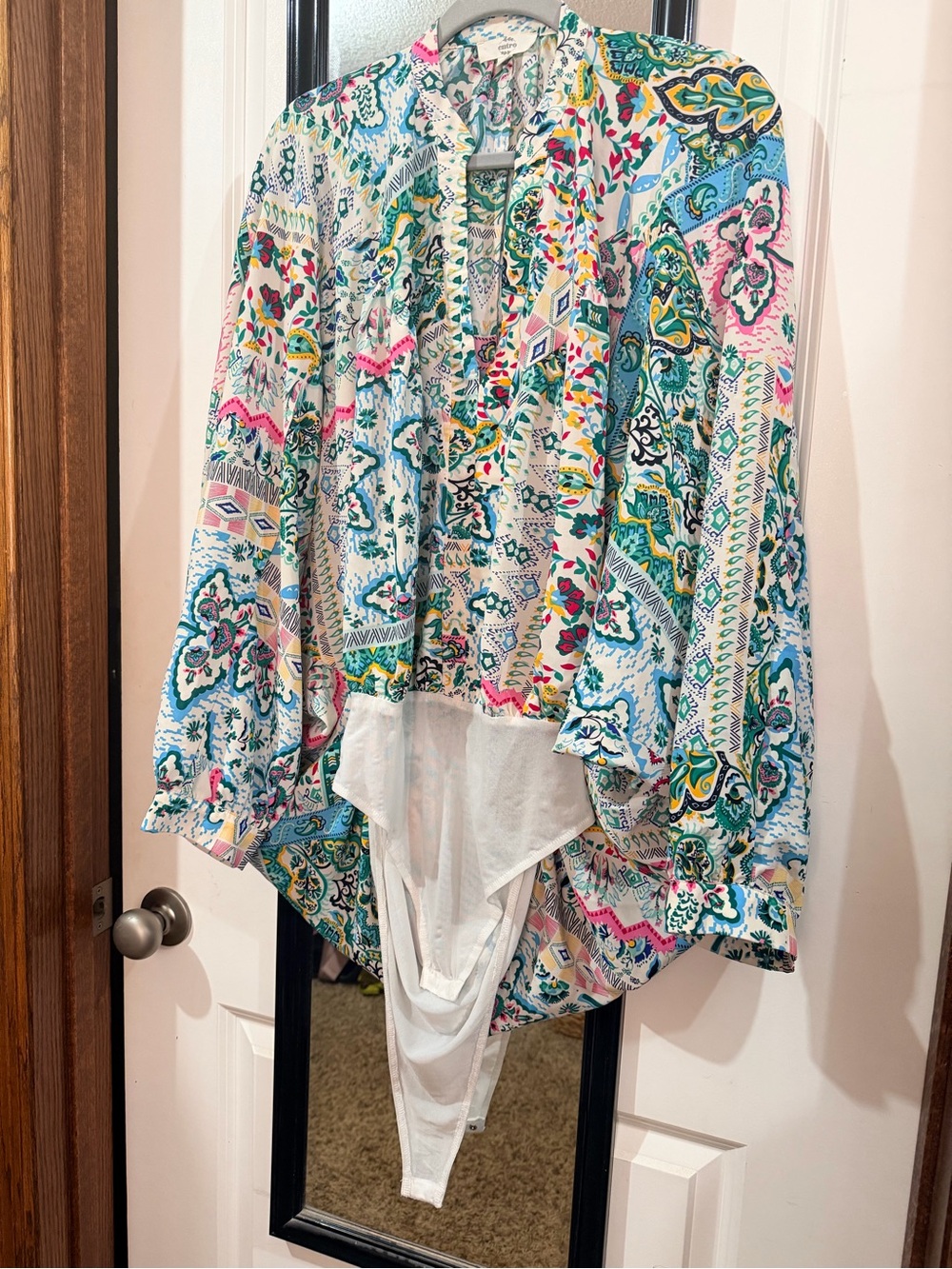 entro Multicolor Boho Floral Paisley Surplice Bodysuit Top